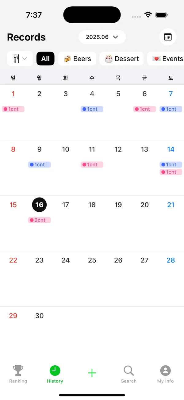 Calendar view screen