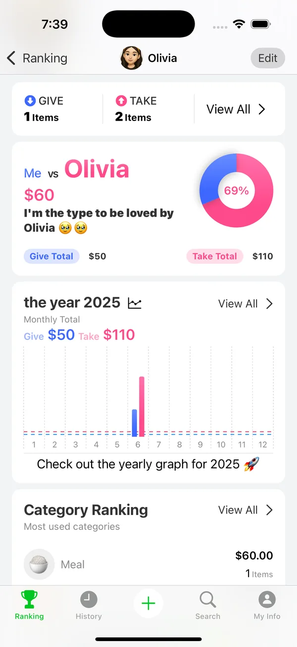 Insights with a friend screen